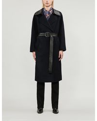 Sandro Belted Wool-blend Coat - Blue