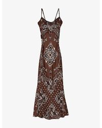Sandro - Bandana-Print Sleeveless Satin Maxi Dress - Lyst