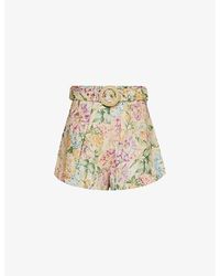 Zimmermann - Watercolour Floral Halliday Floral-print Linen Shorts - Lyst