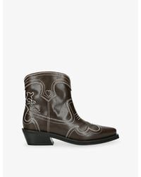 Ganni - Western Leather Ankle Boots - Lyst