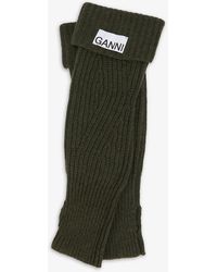 Ganni Ribbed Recycled Wool-blend Wrist Warmers - Green
