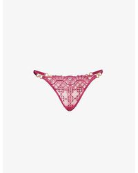 Bordelle - Mari Geometric-embroidered Mid-rise Lace Thong - Lyst
