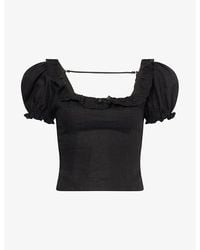 Reformation - Alice Floral-Print Puff-Sleeve Linen Top - Lyst