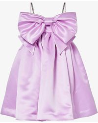 Nina Ricci - Bow-embellished Flared Satin Mini Dress - Lyst
