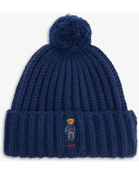 Polo Ralph Lauren Bear-embroidered Wool-blend Beanie Hat - Blue