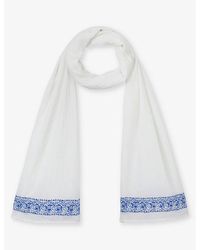 The White Company - Embroidered Textured-weave Cotton Scarf - Lyst