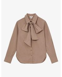 Reiss - Elowen Striped Tie-Neck Cotton Shirt - Lyst