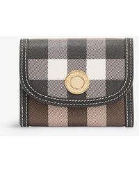 Burberry - Lancaster Check-print Woven And Leather Wallet - Lyst