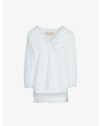 Marni - Logo-embroidered V-neck Cotton-poplin Shirt - Lyst