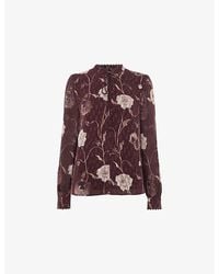 Whistles - Floral-Print Tie-Neck Woven Blouse - Lyst