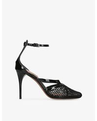 Alaïa - Infradito Fishnet 90 Patent-Leather Heeled Sandals - Lyst