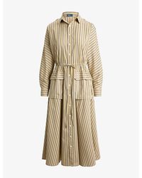 Polo Ralph Lauren - Striped Belted-Waist Cotton Shirt Midi Dress - Lyst