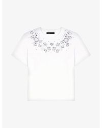Maje - Flower Gem-embellished Short-sleeve Cotton T-shirt - Lyst