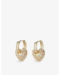Crystal Haze Jewelry - Puzzle Heart 18ct Yellow Gold-plated Brass And Cubic Zirconia Hoop Drop Earrings - Lyst