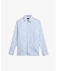 Ted Baker - Mullen Graphic-print Long-sleeved Stretch-cotton Shirt - Lyst