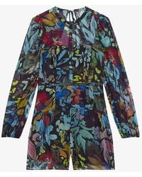 Ted Baker - Metaya Floral-print Long-sleeve Woven Playsuit - Lyst