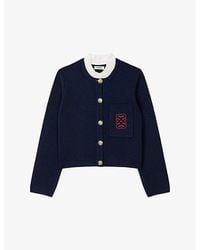 Sandro - Logo-embroidered Frilled-collar Knitted Cardigan - Lyst