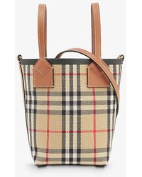 Burberry - London Mini Cotton-blend And Leather Top-handle Bag - Lyst