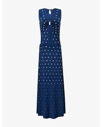 Rabanne - Plunge-Neck Bead-Embellished Stretch-Jersey Maxi Dress - Lyst