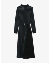 Reiss - Mia Pinstripe Belted-Waist Knitted Midi Dress - Lyst