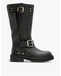 AllSaints - Tay Calf Length Leather Biker Boots - Lyst