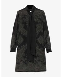 AllSaints - Jamie Tie-Neck Paisley-Print Silk Mini Dress - Lyst