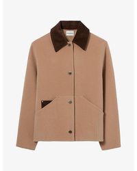 Claudie Pierlot - Corduroy-Collar Side-Pocket Wool-Blend Coat - Lyst