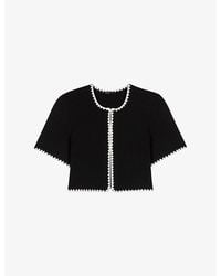 Maje - Contrast-Stitched Cropped Knitted Cardigan - Lyst