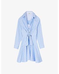 Sandro - Stripe-pattern Tie-front Cotton Shirt Dress - Lyst