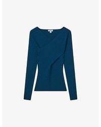 Reiss - Heidi Wrap-over Stretch Knitted-blend Top X - Lyst
