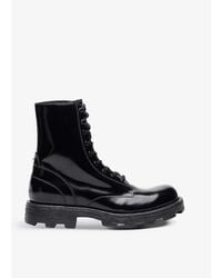 DIESEL - Leather Ripped D-hammer Cleated-sole Lace-up Combat Boots, Size: - Lyst