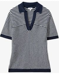 Reiss - Vy/ivory Stevie Open-collar Stripe Knitted Polo - Lyst