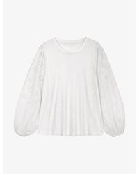 The White Company - Broderie-sleeve Regular-fit Organic-cotton Top - Lyst