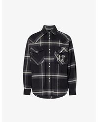 Palm Angels - Monogram-embroidered Checked Relaxed-fit Cotton Overshirt - Lyst