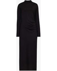 Vince - High-neck Side-ruched Stretch-woven Midi Dress - Lyst