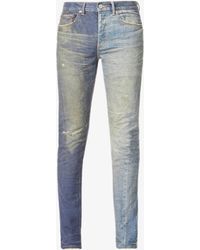 pujingge Mens Straight Leg Faded Denim Stretchy Washed Blue Jeans Pants