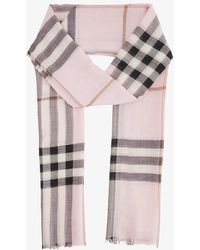 Burberry - Giant Check Fringed Wool And Silk-blend Scarf - Lyst