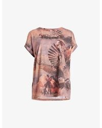 AllSaints - Tia Graphic-print High-neck Stretch Recycled-polyester Top - Lyst