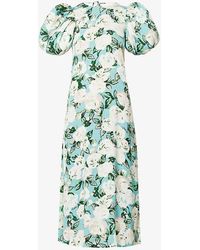 ROTATE BIRGER CHRISTENSEN - Floral-print Puff-sleeve Woven Midi Dress - Lyst