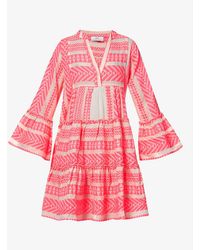Devotion Womens Neon Pink Off White Ella Embroidered Cotton-blend Mini Dress Xs