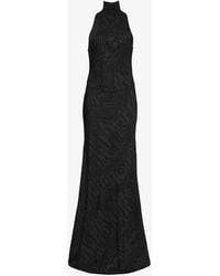 Alaïa - Abstract-pattern High-neck Woven-blend Maxi Dress - Lyst