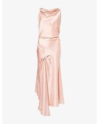 Victoria Beckham - Posy Twisted Satin Midi Dress - Lyst