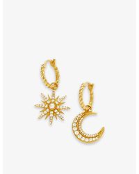 Missoma - Harris Reed X Star And Moon Recycled 18ct Yellow -plated Brass, White Cubic Zirconia And White Pearl Hoop Earrings - Lyst