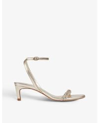 LK Bennett Andria Crystal-embellished Kitten-heel Leather Sandals - White