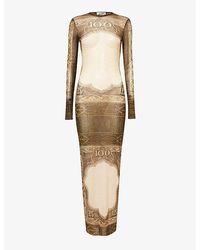 Jean Paul Gaultier - Cartouche Abstract-pattern Sheer Mesh Maxi Dress - Lyst