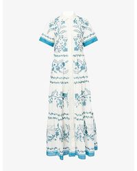 Erdem - Botanical-Print Tiered Cotton And Linen-Blend Midi Shirt Dress - Lyst