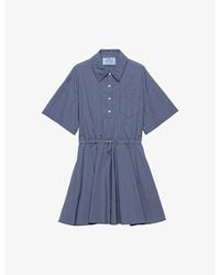 Prada - Short-Sleeved Technical Pongé Cotton-Blend Mini Shirt Dress - Lyst