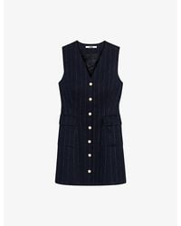 Maje - Pinstriped V-Neck Woven Mini Dress - Lyst