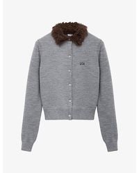 Loewe - Hairy-Collar Wool Knit Cardigan - Lyst