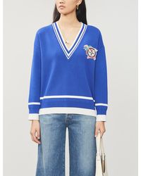 Sandro Stripe-trim V-neck Knitted Jumper - Blue